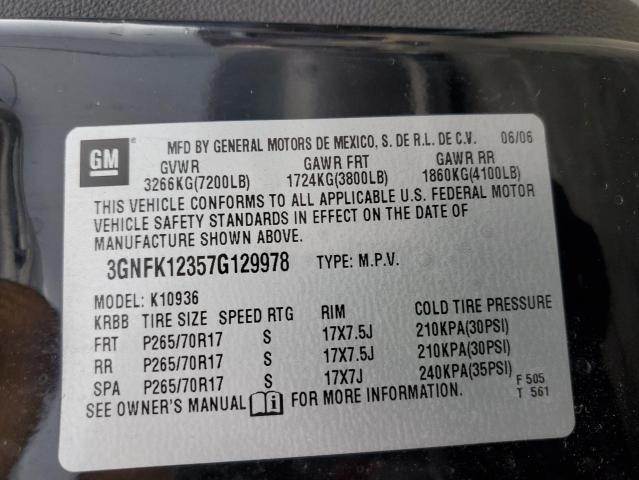 3GNFK12357G129978 - 2007 CHEVROLET AVALANCHE K1500 BLACK photo 12