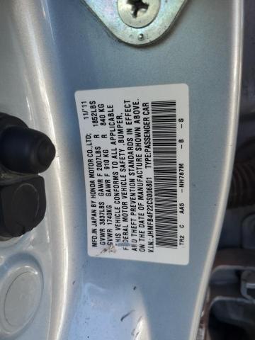 JHMFB4F22CS006801 - 2012 HONDA CIVIC HYBRID SILVER photo 12