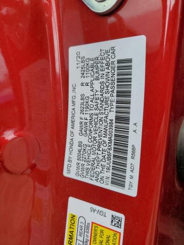 19UUB6F6XMA003984 - 2021 ACURA TLX ADVANCE RED photo 12