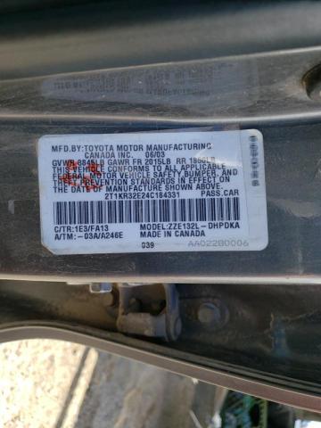 2T1KR32E24C184331 - 2004 TOYOTA COROLLA MA XR CHARCOAL photo 13