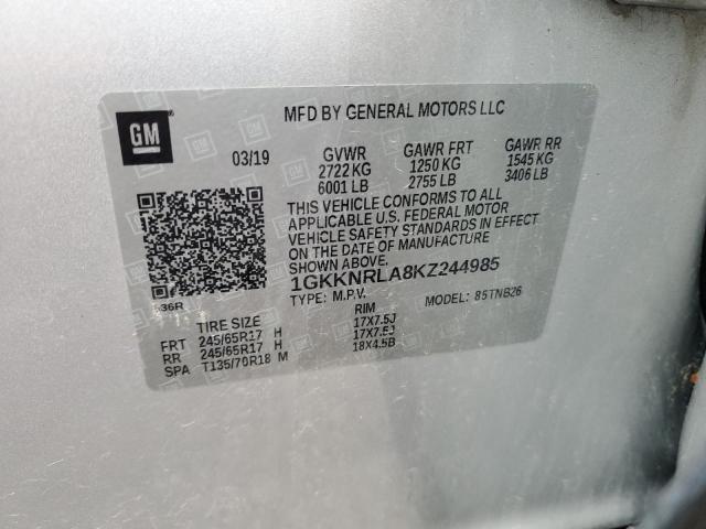 1GKKNRLA8KZ244985 - 2019 GMC ACADIA SLE SILVER photo 13