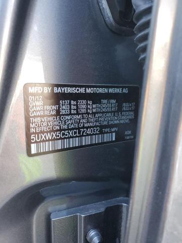 5UXWX5C5XCL724032 - 2012 BMW X3 XDRIVE28I GRAY photo 12