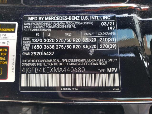 4JGFB4KEXMA440680 - 2021 MERCEDES-BENZ GLE 350 4MATIC BLACK photo 12