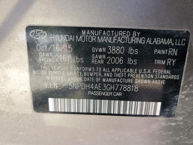 5NPDH4AE3GH778818 - 2016 HYUNDAI ELANTRA SE GRAY photo 12