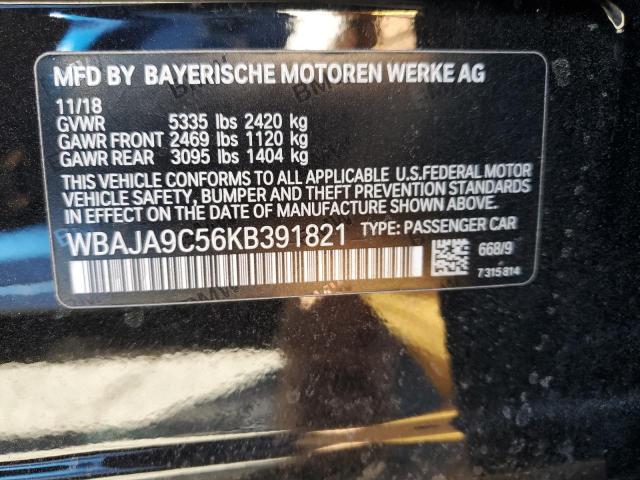 WBAJA9C56KB391821 - 2019 BMW 530E BLACK photo 12