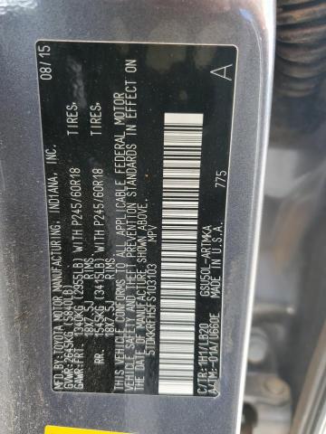 5TDKKRFH5FS103103 - 2015 TOYOTA HIGHLANDER XLE GRAY photo 13