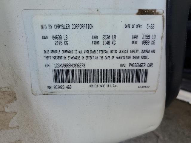 1C3XV66R9ND836273 - 1992 CHRYSLER NEW YORKER FIFTH AVENUE WHITE photo 12