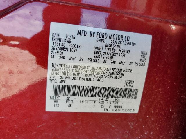 2LMPJ6LP8HBL11483 - 2017 LINCOLN MKX RESERVE أحمر صورة 12