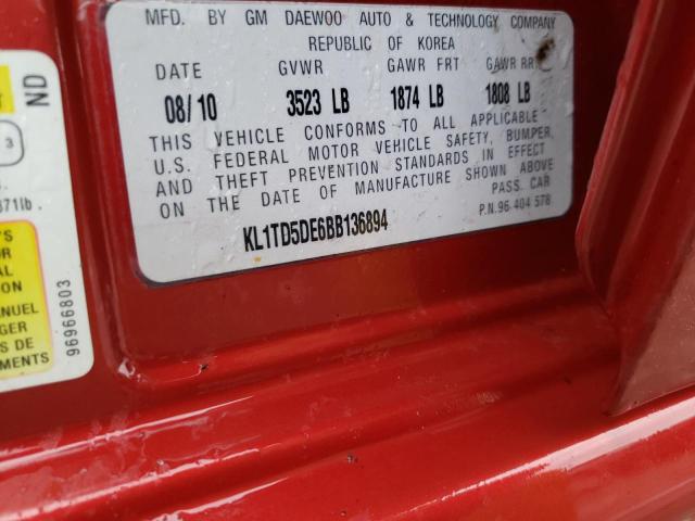 KL1TD5DE6BB136894 - 2011 CHEVROLET AVEO LS წითელი ფოტო 12