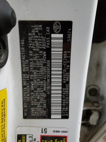 4T1B11HK2KU685806 - 2019 TOYOTA CAMRY L WHITE photo 12