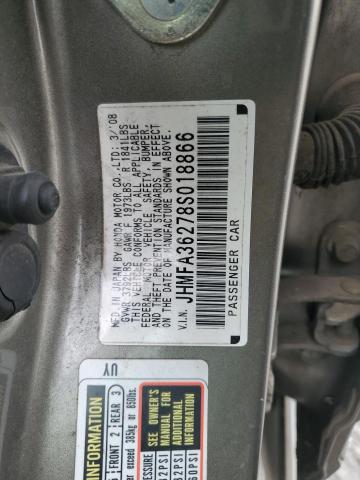 JHMFA36278S018866 - 2008 HONDA CIVIC HYBRID GRAY photo 12