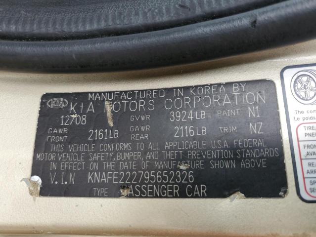 KNAFE222795652326 - 2009 KIA SPECTRA EX TAN photo 12