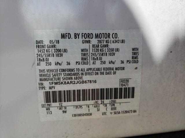 1FM5K8AR2JGB67816 - 2018 FORD EXPLORER POLICE INTERCEPTOR WHITE photo 14