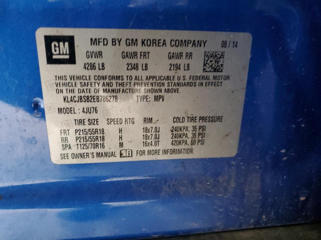 KL4CJBSB2EB786278 - 2014 BUICK ENCORE CONVENIENCE 蓝色 照片 12