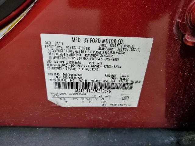 MAJ3P1TE7JC215676 - 2018 FORD ECOSPORT SE RED photo 13