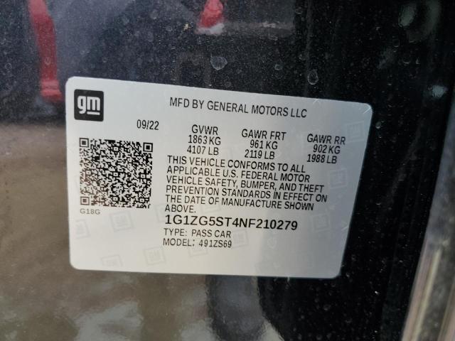 1G1ZG5ST4NF210279 - 2022 CHEVROLET MALIBU RS CHARCOAL photo 12