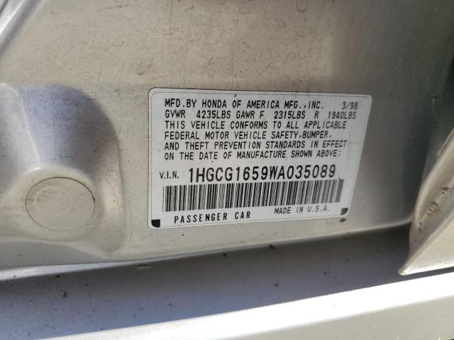 1HGCG1659WA035089 - 1998 HONDA ACCORD EX SILVER photo 12