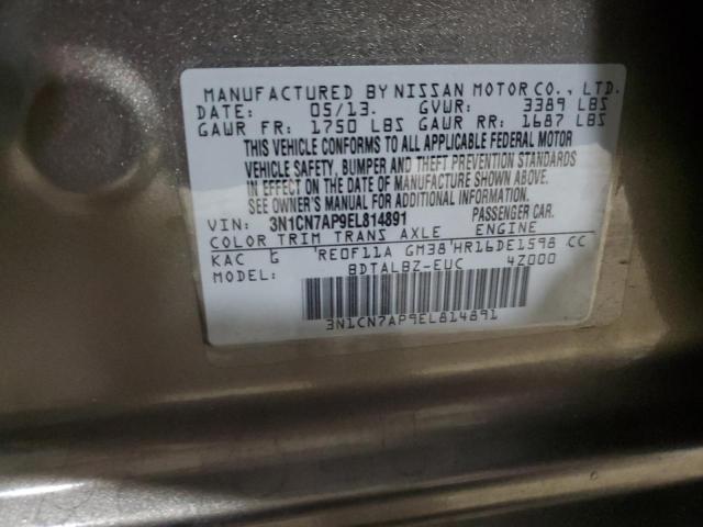 3N1CN7AP9EL814891 - 2014 NISSAN VERSA S GRAY photo 12