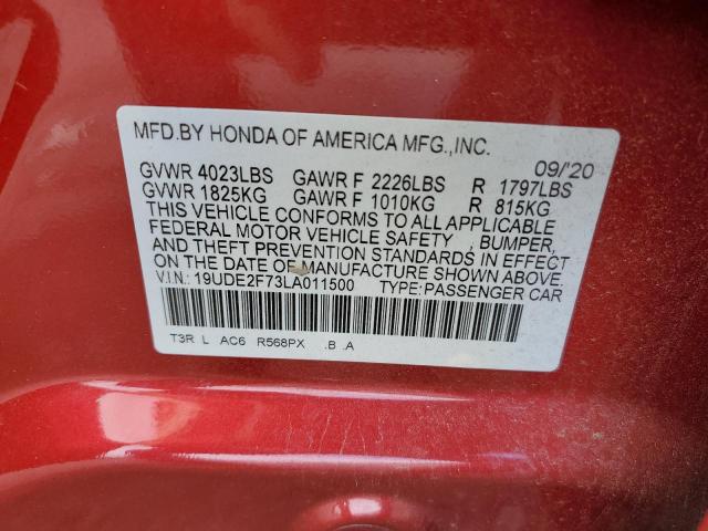 19UDE2F73LA011500 - 2020 ACURA ILX PREMIUM RED photo 12