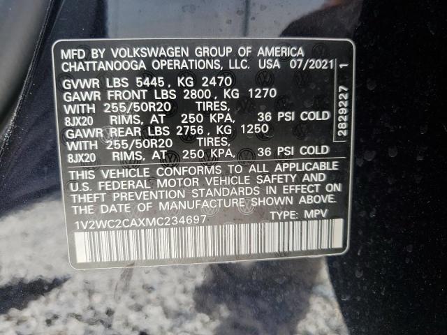 1V2WC2CAXMC234697 - 2021 VOLKSWAGEN ATLAS CROS SE Черный фото 13