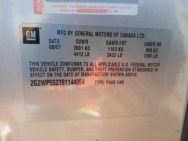 2G2WP552781144954 - 2008 PONTIAC GRAND PRIX 银色 照片 12