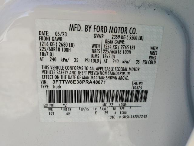 3FTTW8E38PRA48871 - 2023 FORD MAVERICK XL WHITE photo 13