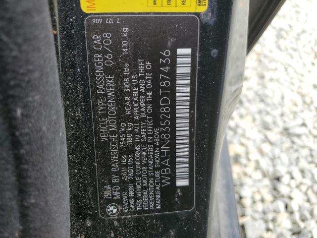 WBAHN83528DT87436 - 2008 BMW 750 LI BLACK photo 12