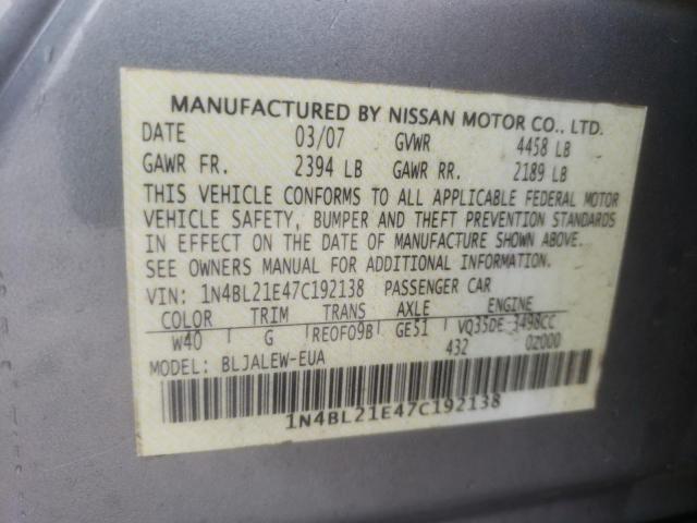 1N4BL21E47C192138 - 2007 NISSAN ALTIMA 3.5SE SILVER photo 12