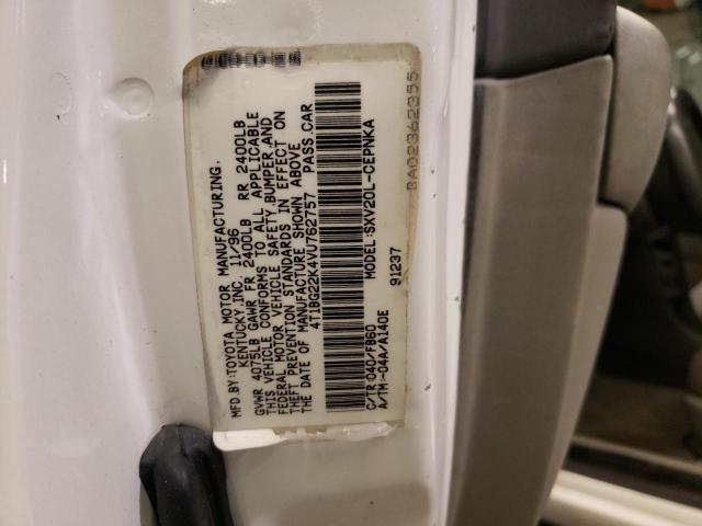 4T1BG22K4VU762757 - 1997 TOYOTA CAMRY CE WHITE photo 12