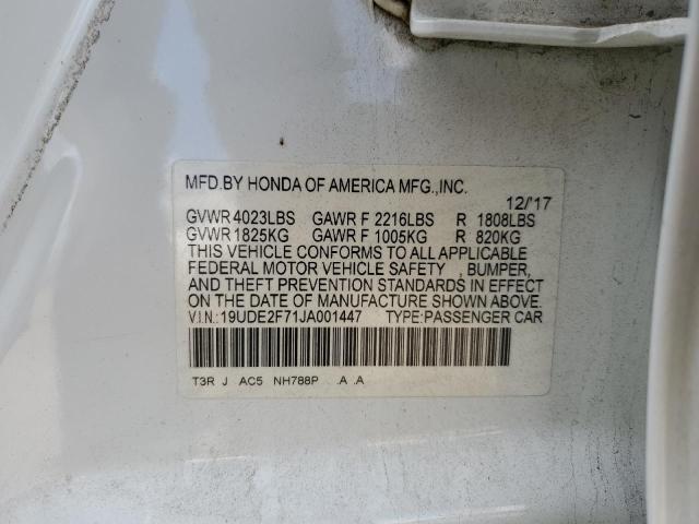 19UDE2F71JA001447 - 2018 ACURA ILX PREMIUM TECH თეთრი ფოტო 13