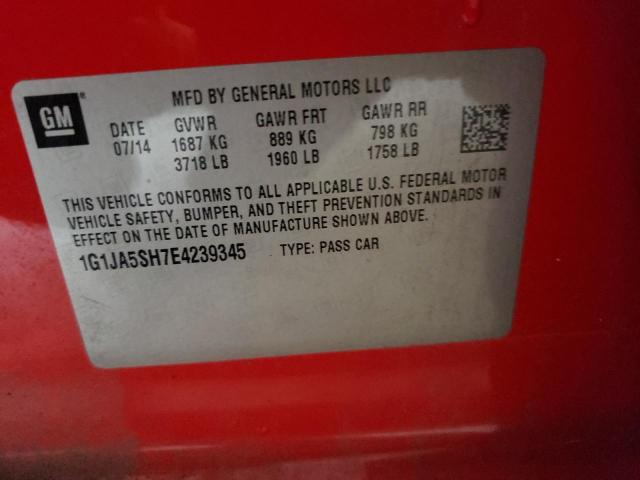 1G1JA5SH7E4239345 - 2014 CHEVROLET SONIC LS 红色 照片 12