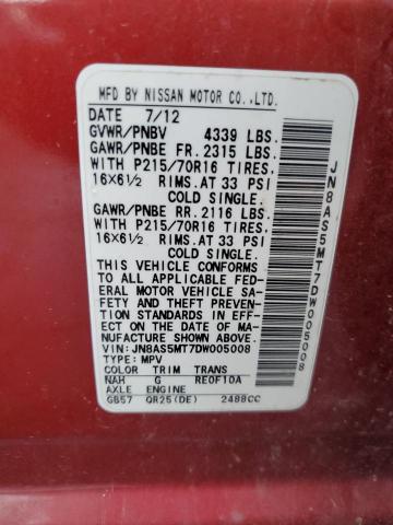 JN8AS5MT7DW005008 - 2013 NISSAN ROGUE S RED photo 14