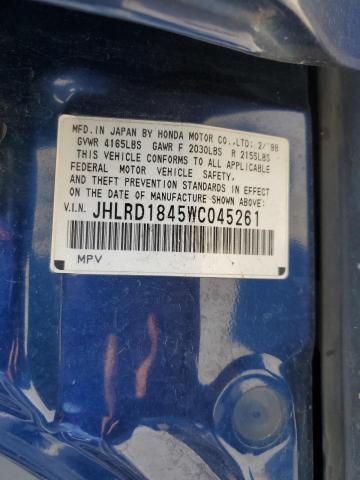 JHLRD1845WC045261 - 1998 HONDA CR-V LX BLUE photo 13