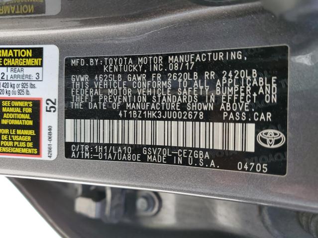 4T1BZ1HK3JU002678 - 2018 TOYOTA CAMRY XSE GRAY photo 12