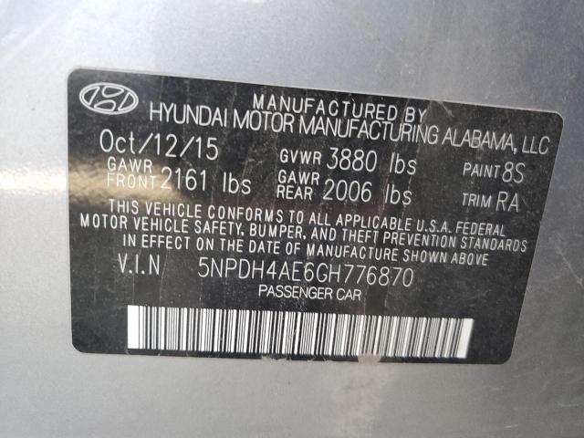 5NPDH4AE6GH776870 - 2016 HYUNDAI ELANTRA SE SILVER photo 12