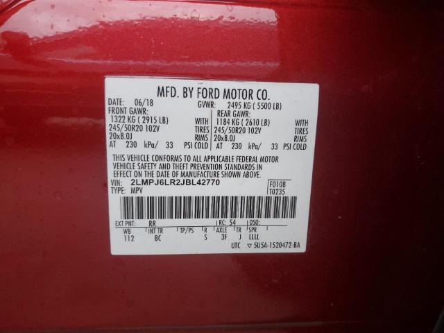 2LMPJ6LR2JBL42770 - 2018 LINCOLN MKX RESERVE წითელი ფოტო 13