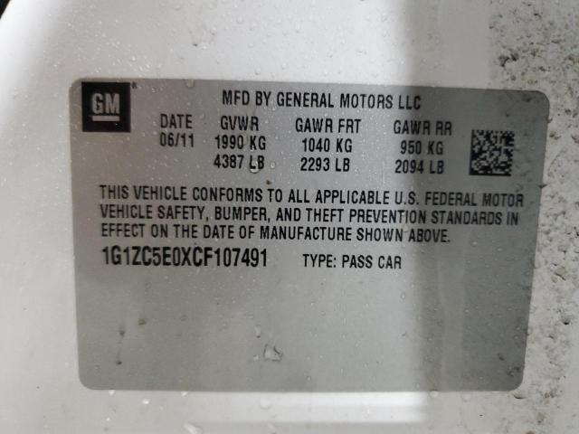 1G1ZC5E0XCF107491 - 2012 CHEVROLET MALIBU 1LT WHITE photo 12