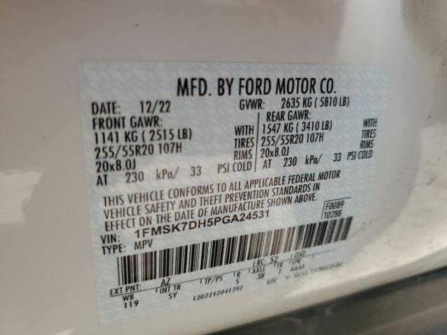 1FMSK7DH5PGA24531 - 2023 FORD EXPLORER XLT WHITE photo 13