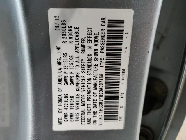 1HGCR2F89DA007168 - 2013 HONDA ACCORD EXL SILVER photo 12