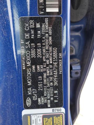 3KPFK4A71HE158860 - 2017 KIA FORTE LX BLUE photo 12