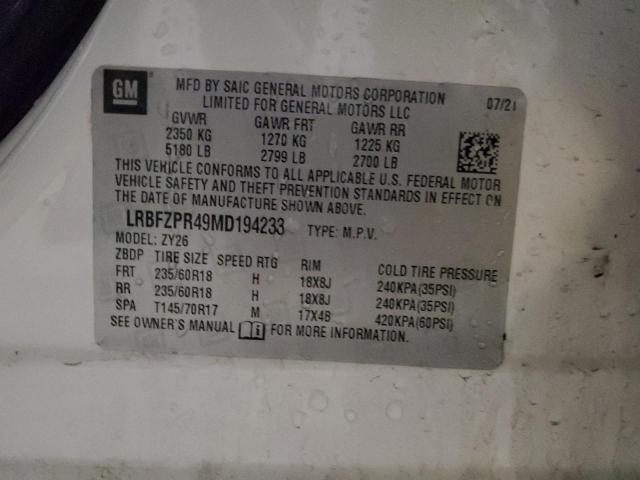 LRBFZPR49MD194233 - 2021 BUICK ENVISION ESSENCE თეთრი ფოტო 13