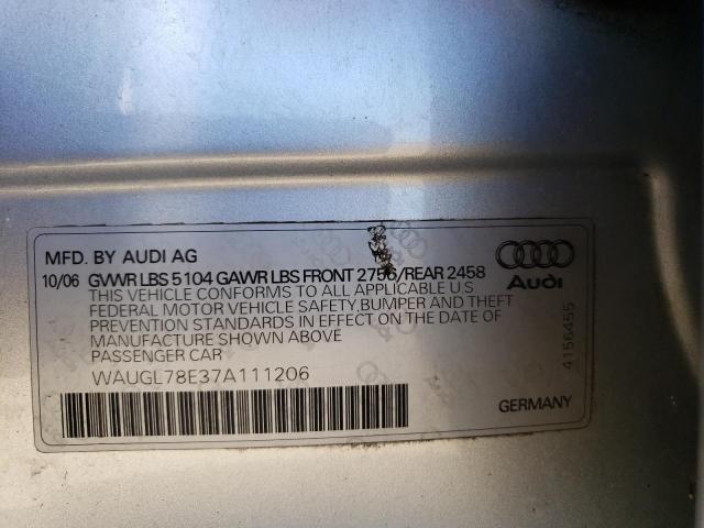 WAUGL78E37A111206 - 2007 AUDI NEW S4 QUATTRO SILVER photo 12