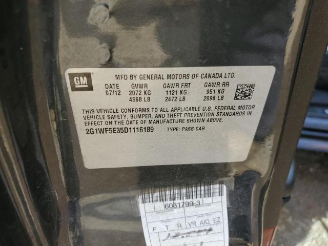 2G1WF5E35D1116189 - 2013 CHEVROLET IMPALA LS GRAY photo 12