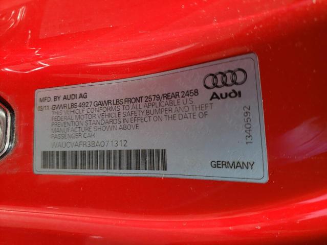 WAUCVAFR3BA071312 - 2011 AUDI S5 PREMIUM PLUS 红色 照片 12