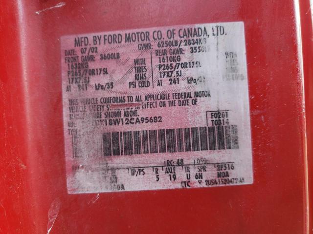 2FTRX18W12CA95682 - 2002 FORD F150 RED photo 12