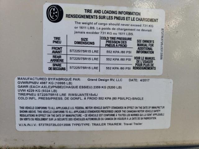 573TR3720J3313506 - 2018 GRAN REFLECTION TAN photo 10