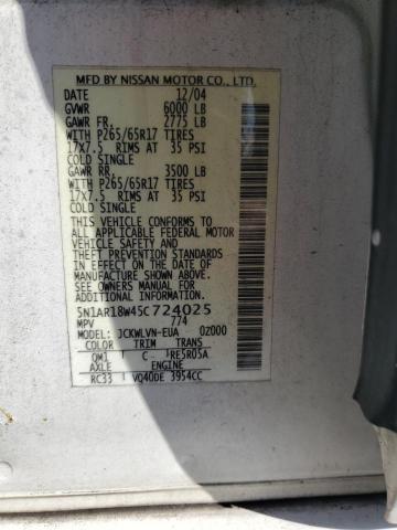 5N1AR18W45C724025 - 2005 NISSAN PATHFINDER LE თეთრი ფოტო 13