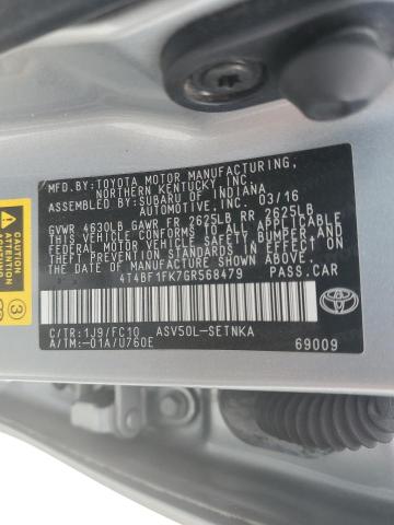 4T4BF1FK7GR568479 - 2016 TOYOTA CAMRY LE SILVER photo 12