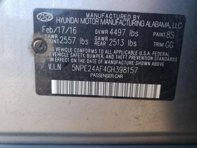 5NPE24AF4GH398157 - 2016 HYUNDAI SONATA SE SILVER photo 12