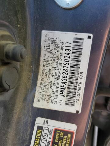 JHMFA36287S024917 - 2007 HONDA CIVIC HYBRID CHARCOAL photo 12